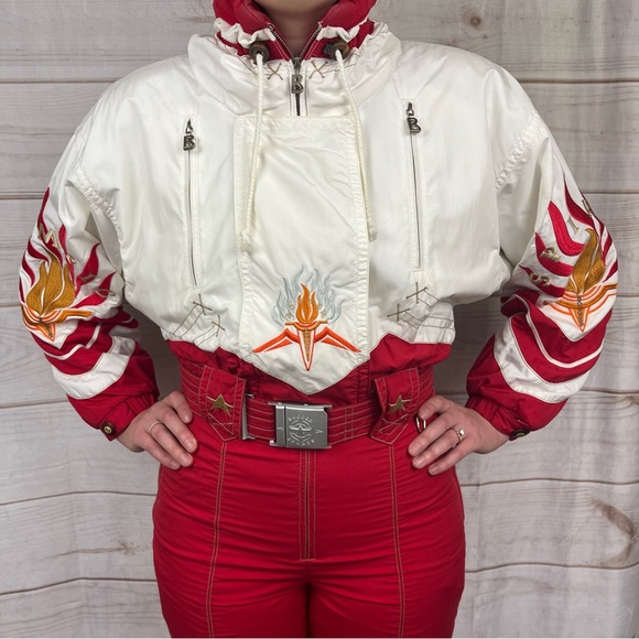 Vintage 90’s Bogner ‘Olympic Spirit’ Embroidered One-Piece Ski Suit Red Sz 8 - Picture 2 of 16